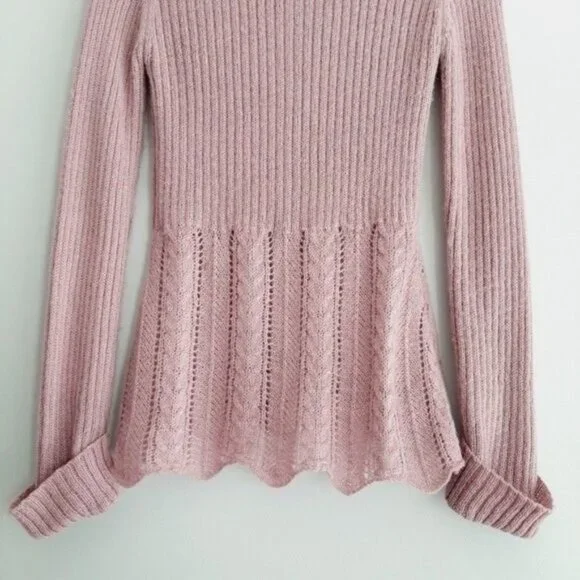 Pink Ribbed Knit Women's Cardigan - Picture 7 of 9